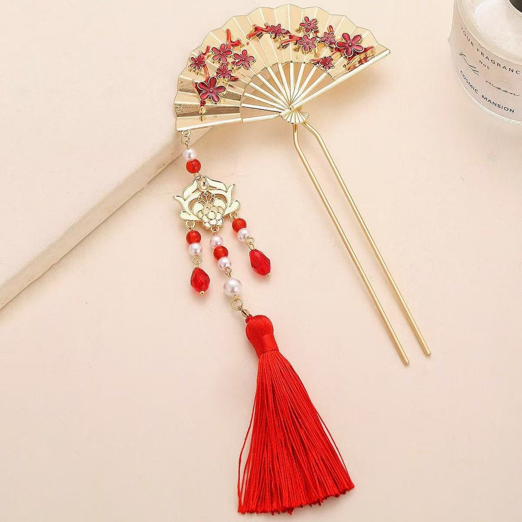 Oriental Wedding Hair Adornment: Petite Metal Fan Hairpin, Timeless Qipao Accent