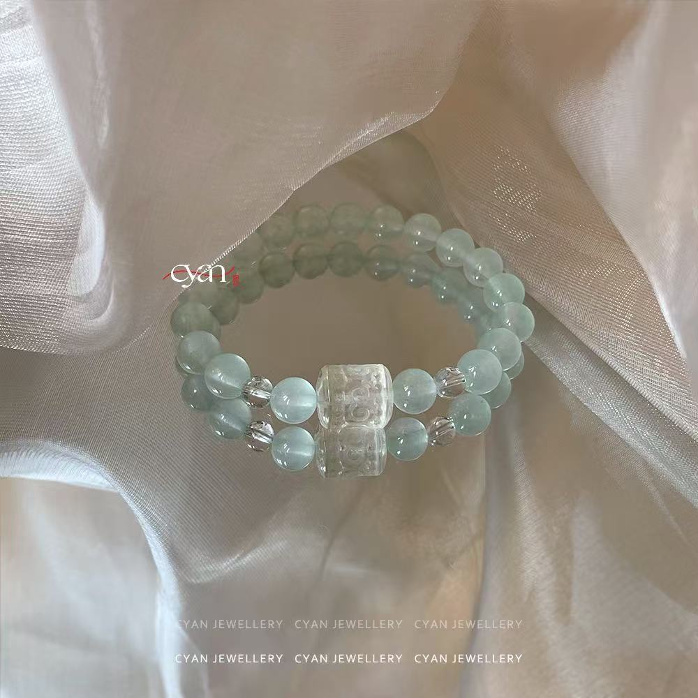 "Canglang" | CYAN New Chinese-Style Guofeng Bracelet: Lucky Bead & Mint-Green Chalcedony