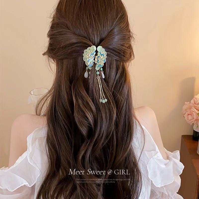 New Chinese-style ancient tassel hair clip for women, Hanfu side clip, high-end elegant shark clip hair accessory