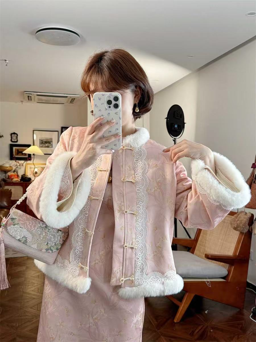 Elegant Neo-Chinese 2-Piece Ensemble: Quilted Frog-Button Jacket & Dress, Winter New Collection