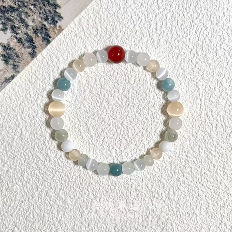 "Touching Spring Branches" | New Chinese-Style Bracelet: Red Agate, Tianshan Jade, White Mother-of-Pearl Beads—Cool Elegance, Skin-Brightening Charm