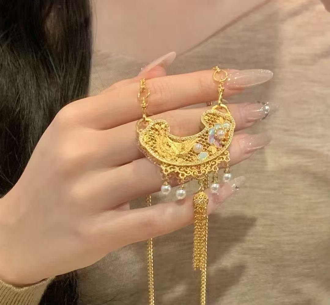 New Chinese-Style Phoenix & Peony Tassel Pendant Necklace