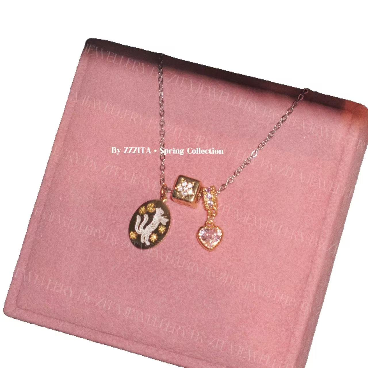 Sweet Star-Pentagon & Heart Cat Guardian Pendant Necklace – Sparkling Diamond-Embedded, Unique, Versatile & Luxe Accessory