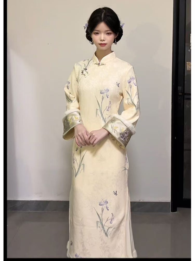 Vintage-Inspired Neo-Chinese Qipao with Wide Cuffs - Elegant for Daily Wear;