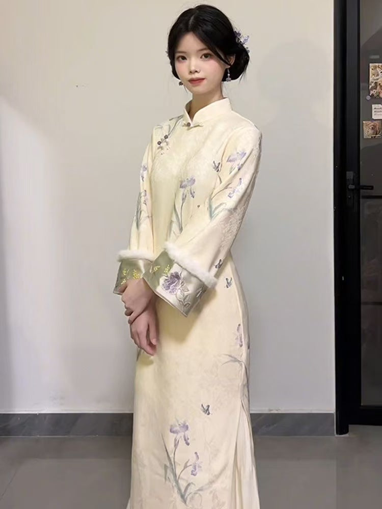 Vintage-Inspired Neo-Chinese Qipao with Wide Cuffs - Elegant for Daily Wear;