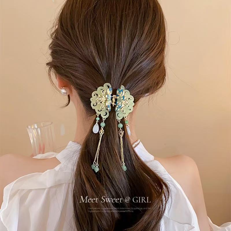 New Chinese-style ancient tassel hair clip for women, Hanfu side clip, high-end elegant shark clip hair accessory