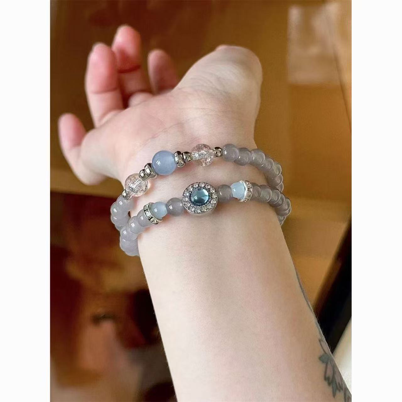 "Vintage | Grey • Moonlight • Beaded Bracelet"