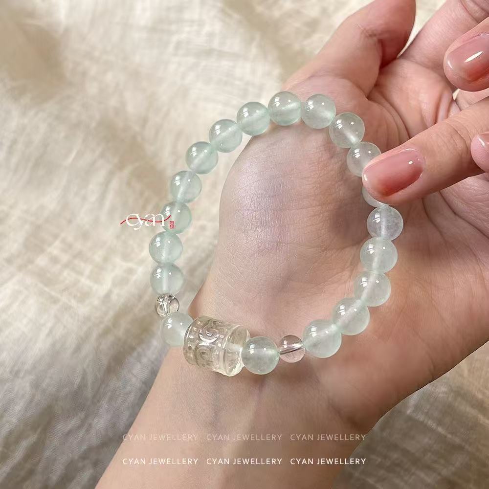 "Canglang" | CYAN New Chinese-Style Guofeng Bracelet: Lucky Bead & Mint-Green Chalcedony