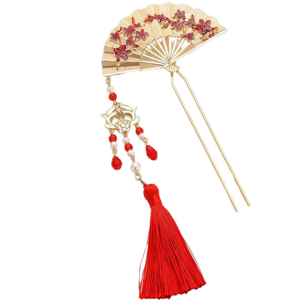 Oriental Wedding Hair Adornment: Petite Metal Fan Hairpin, Timeless Qipao Accent