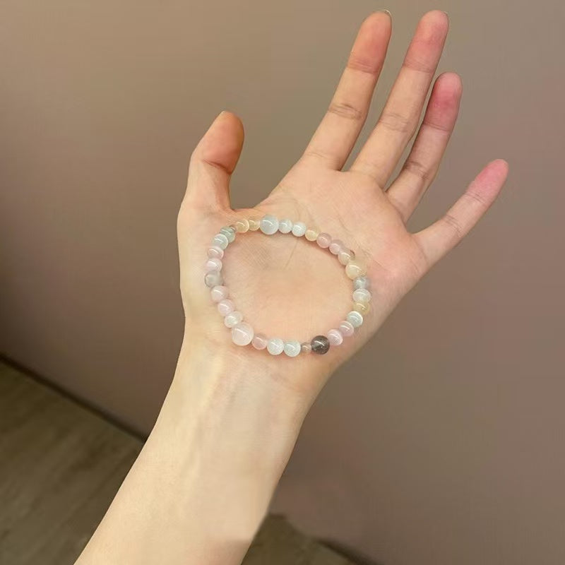 "Morning Breeze, Mist & Moon" | New Chinese-Style Bracelet with Cat's Eye Beads & Violet Stone: Sweet and Gentle