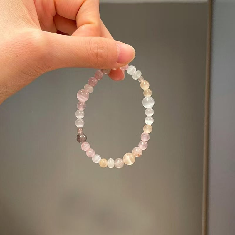 "Morning Breeze, Mist & Moon" | New Chinese-Style Bracelet with Cat's Eye Beads & Violet Stone: Sweet and Gentle