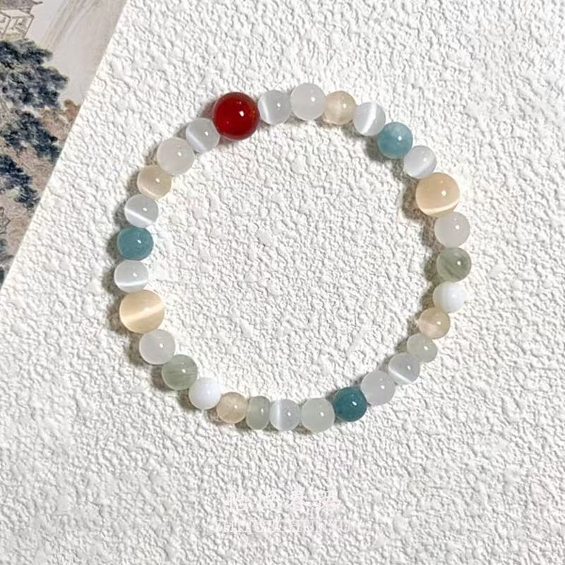 "Touching Spring Branches" | New Chinese-Style Bracelet: Red Agate, Tianshan Jade, White Mother-of-Pearl Beads—Cool Elegance, Skin-Brightening Charm