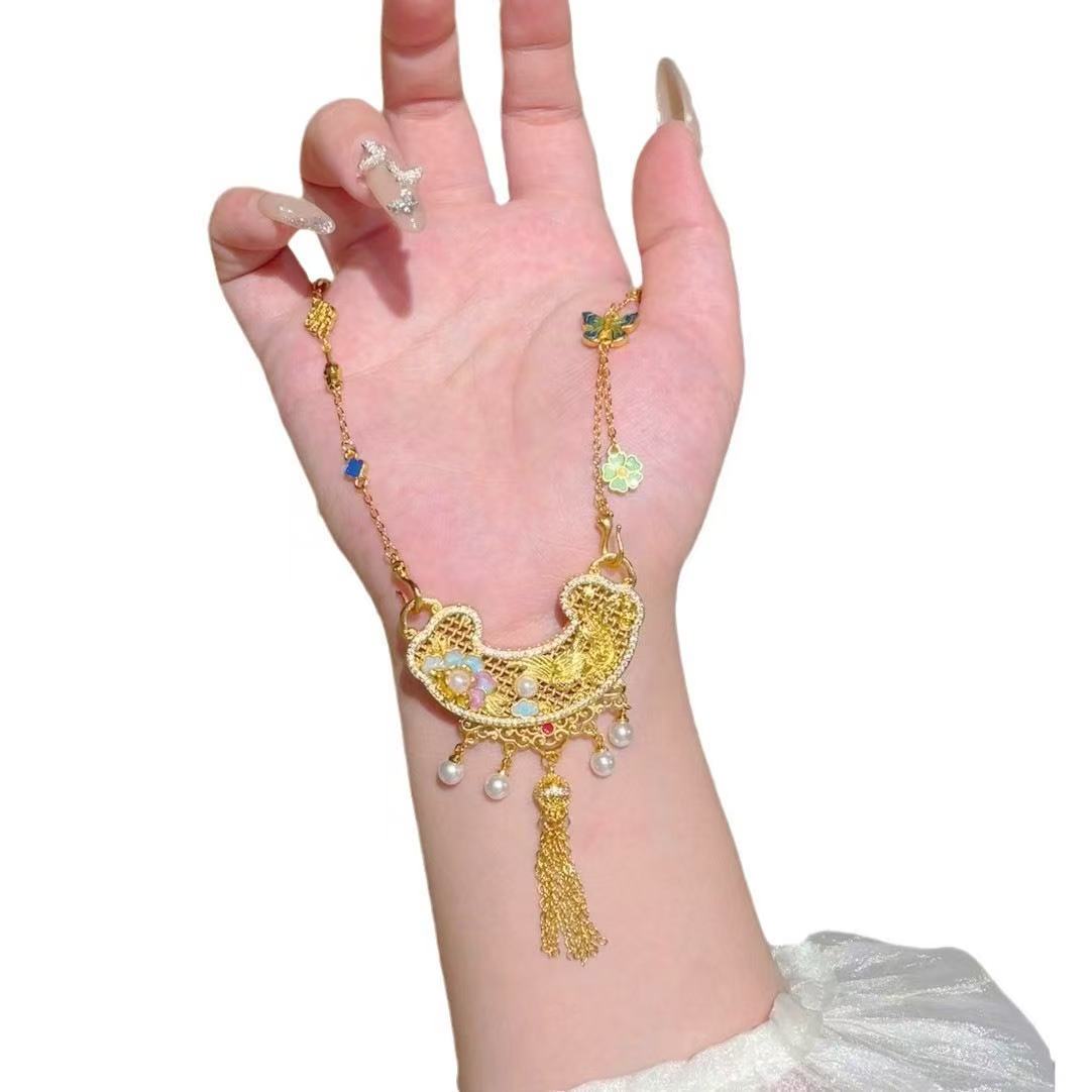 New Chinese-Style Phoenix & Peony Tassel Pendant Necklace