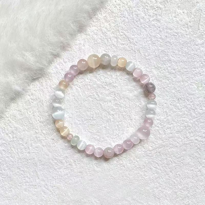"Morning Breeze, Mist & Moon" | New Chinese-Style Bracelet with Cat's Eye Beads & Violet Stone: Sweet and Gentle