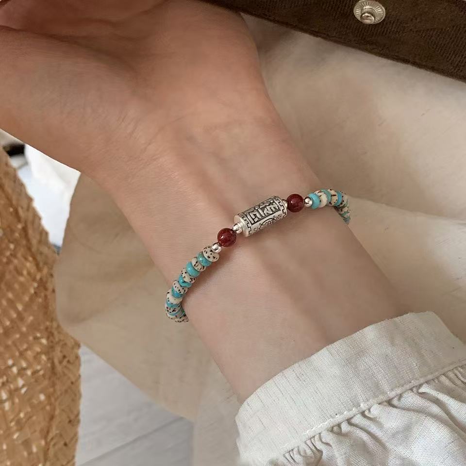 Turquoise Green Fortune-Whispering Bracelet for Her: A Vintage, Niche & Luxe Beaded Adornment with Star-Moon Bodhi Seeds