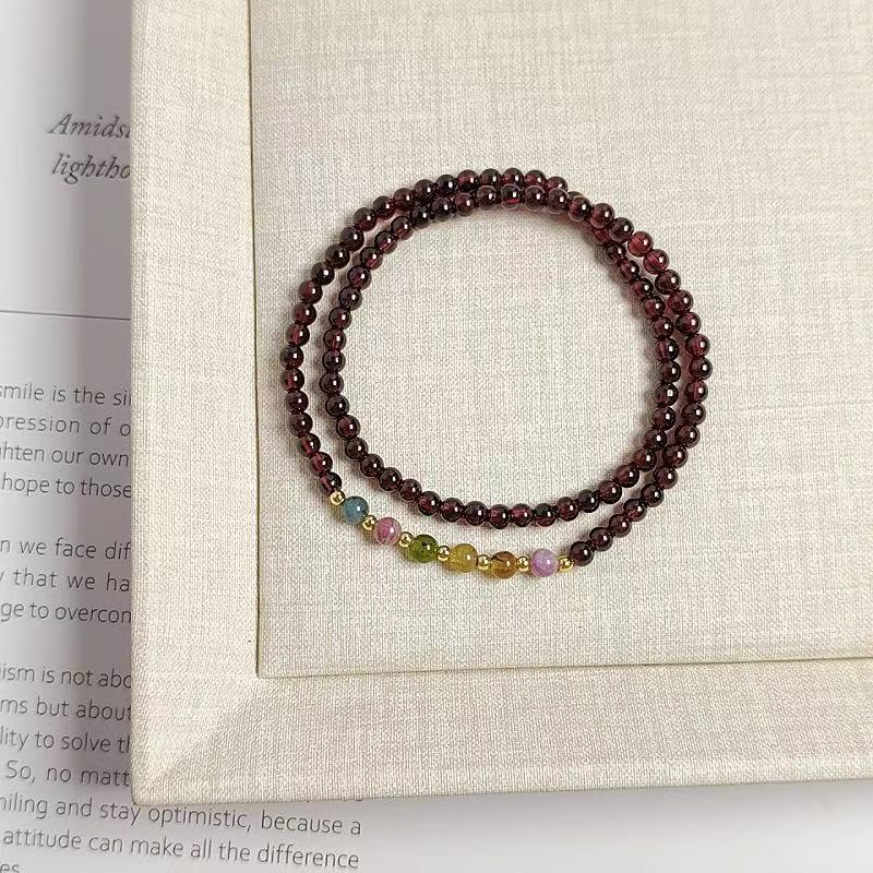 New Chinese-Style | Natural Wine-Red Garnet Double-Strand Bracelet: Vintage Hand Chain