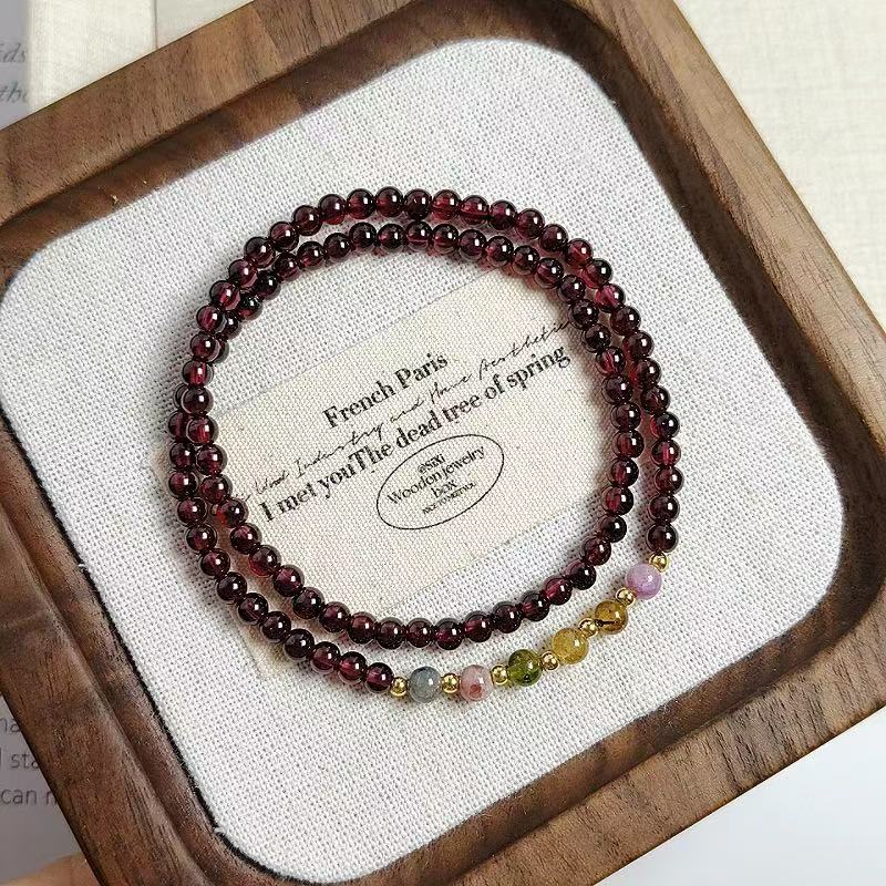 New Chinese-Style | Natural Wine-Red Garnet Double-Strand Bracelet: Vintage Hand Chain