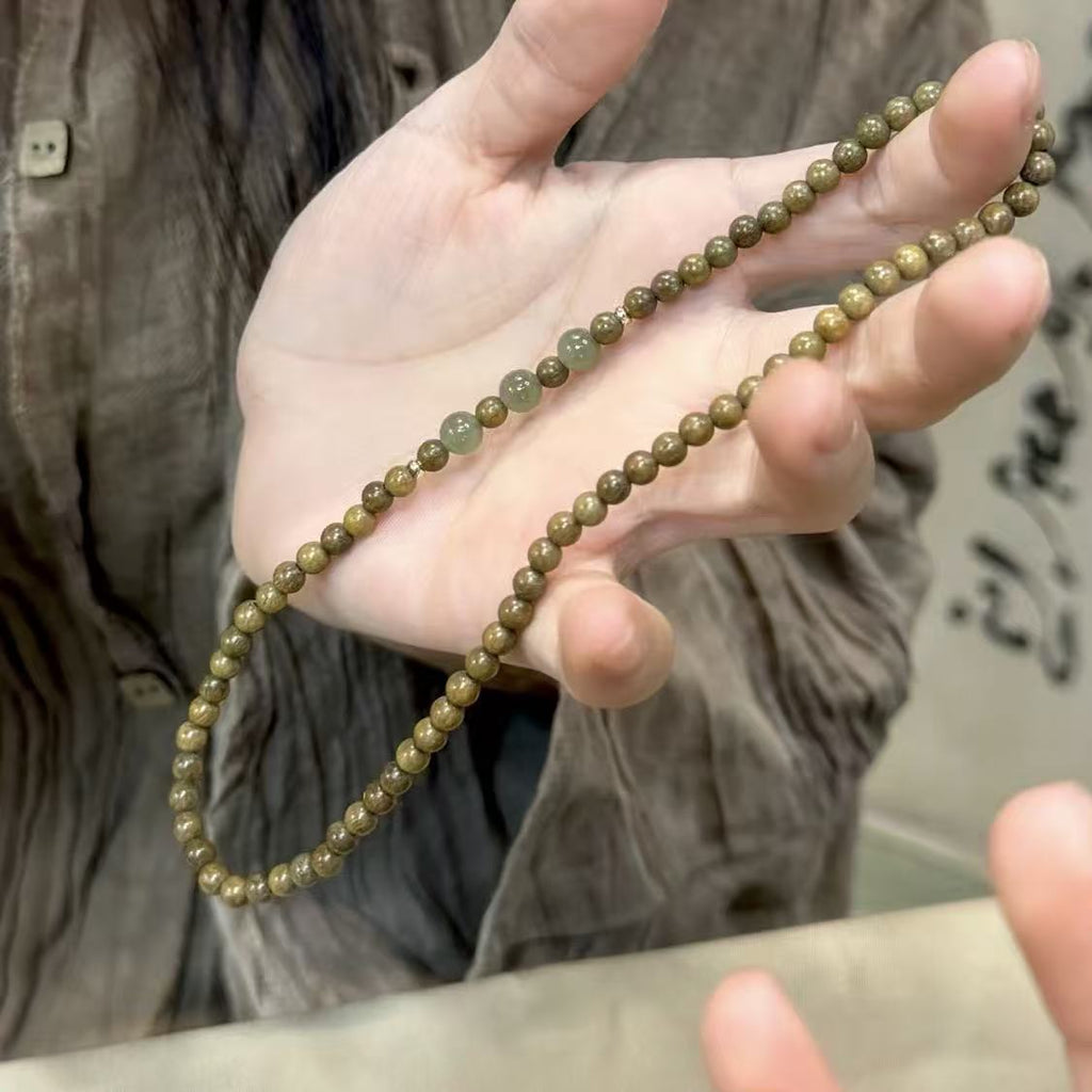 Sandalo Verde with Hetian Jade Double-Strand Bracelet: Unisex Wooden Handicraft, Chinese-Style Buddhist Bead Bracelet (Double-Strand)