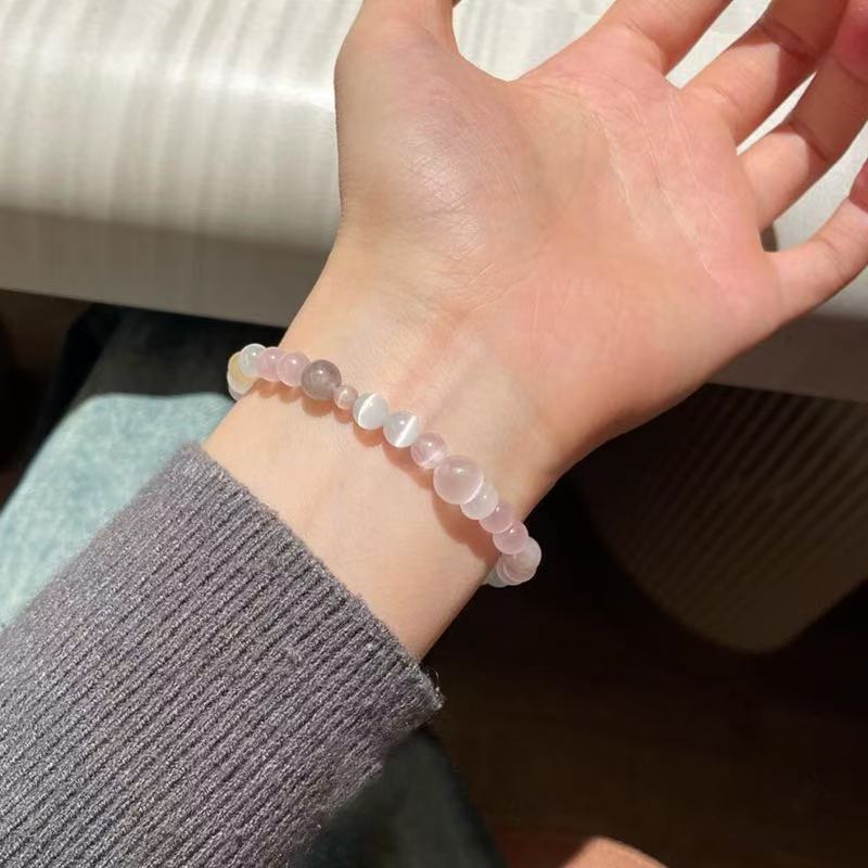 "Morning Breeze, Mist & Moon" | New Chinese-Style Bracelet with Cat's Eye Beads & Violet Stone: Sweet and Gentle
