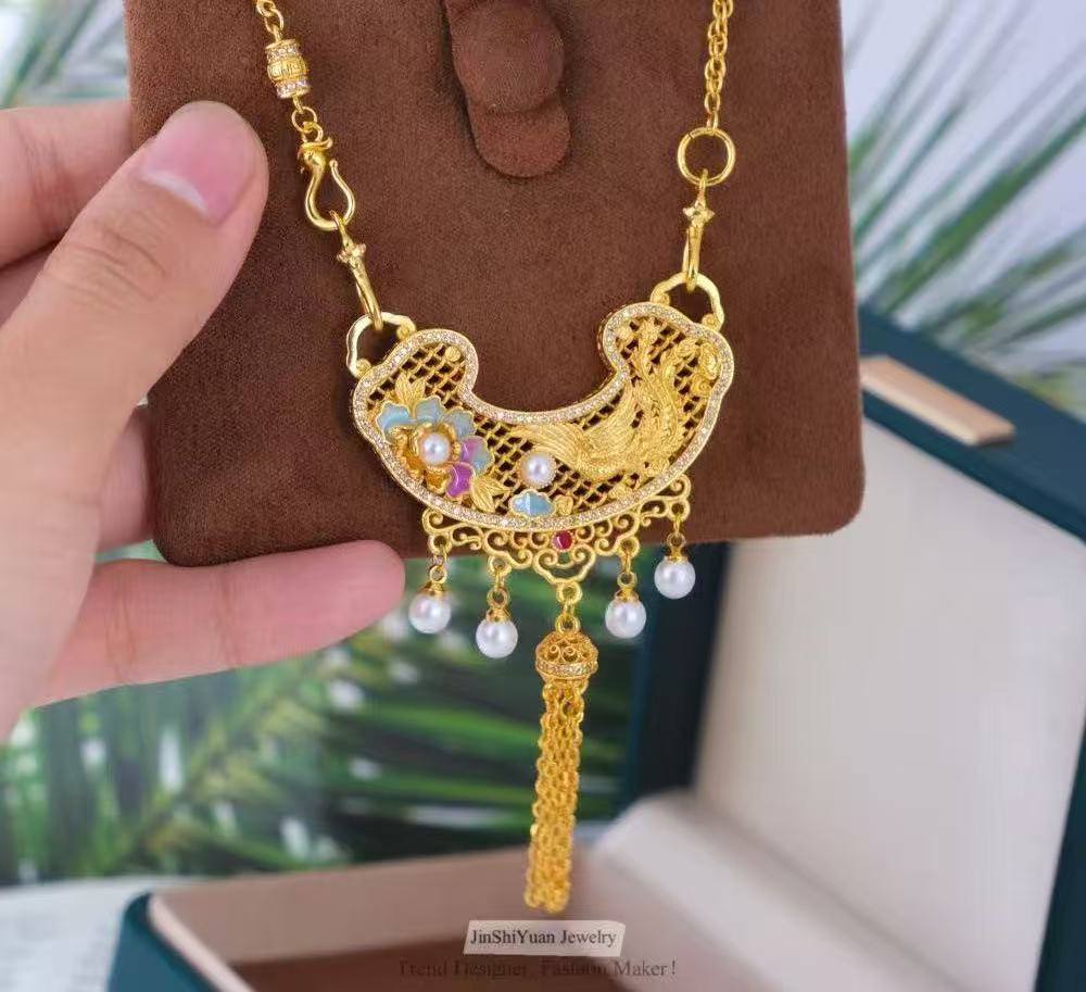 New Chinese-Style Phoenix & Peony Tassel Pendant Necklace