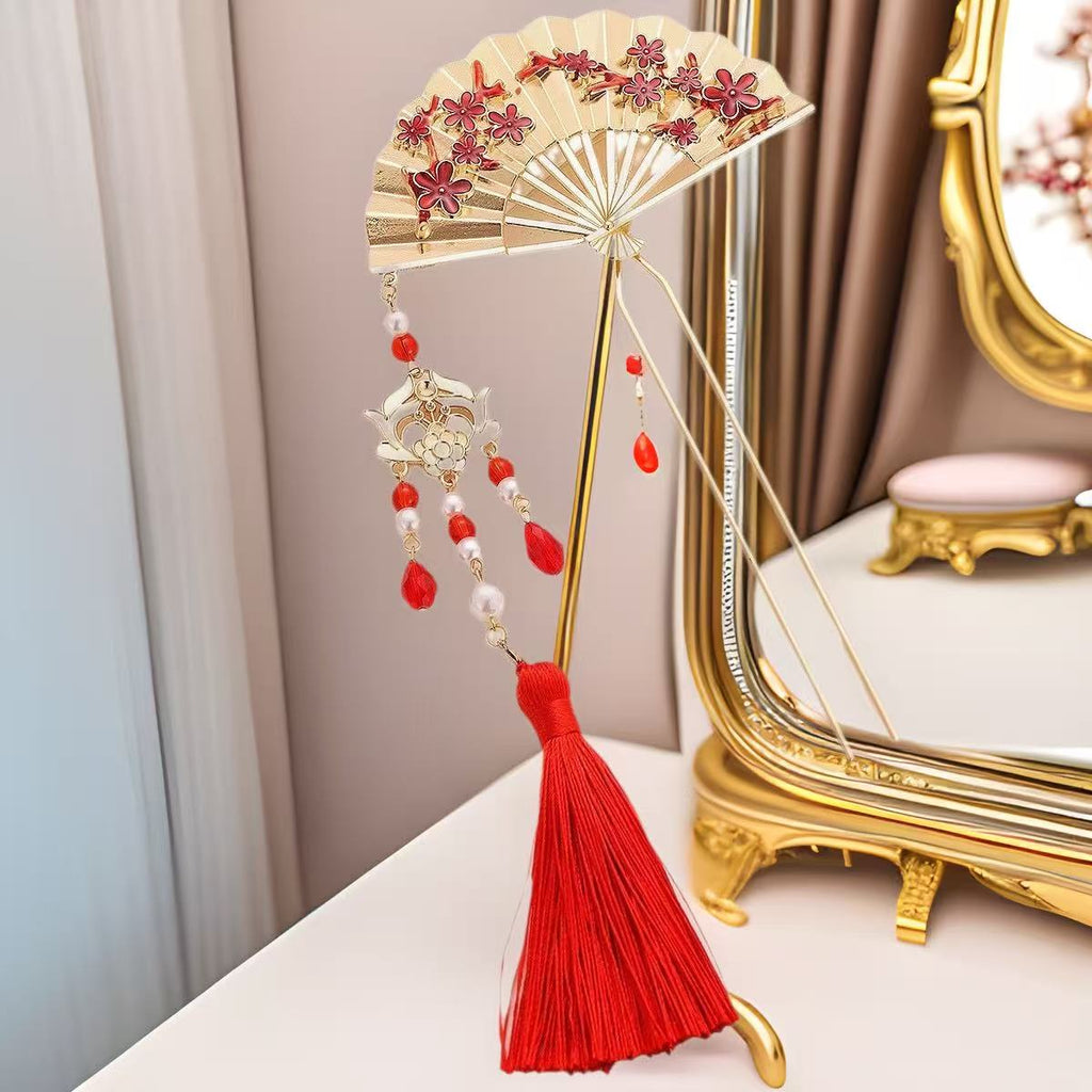 Oriental Wedding Hair Adornment: Petite Metal Fan Hairpin, Timeless Qipao Accent