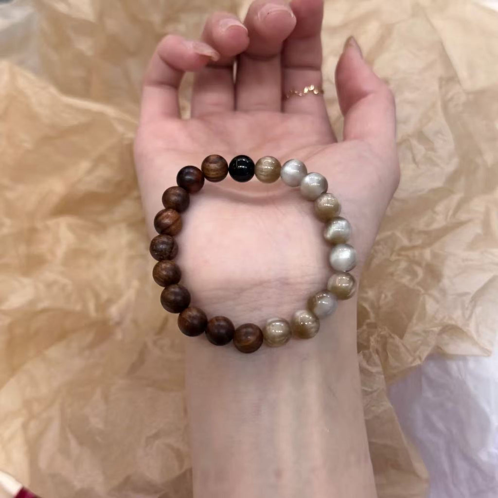 Green Hills | Black Rosewood Cat's Eye Beaded Bracelet: Chinese-Style Hand Chain