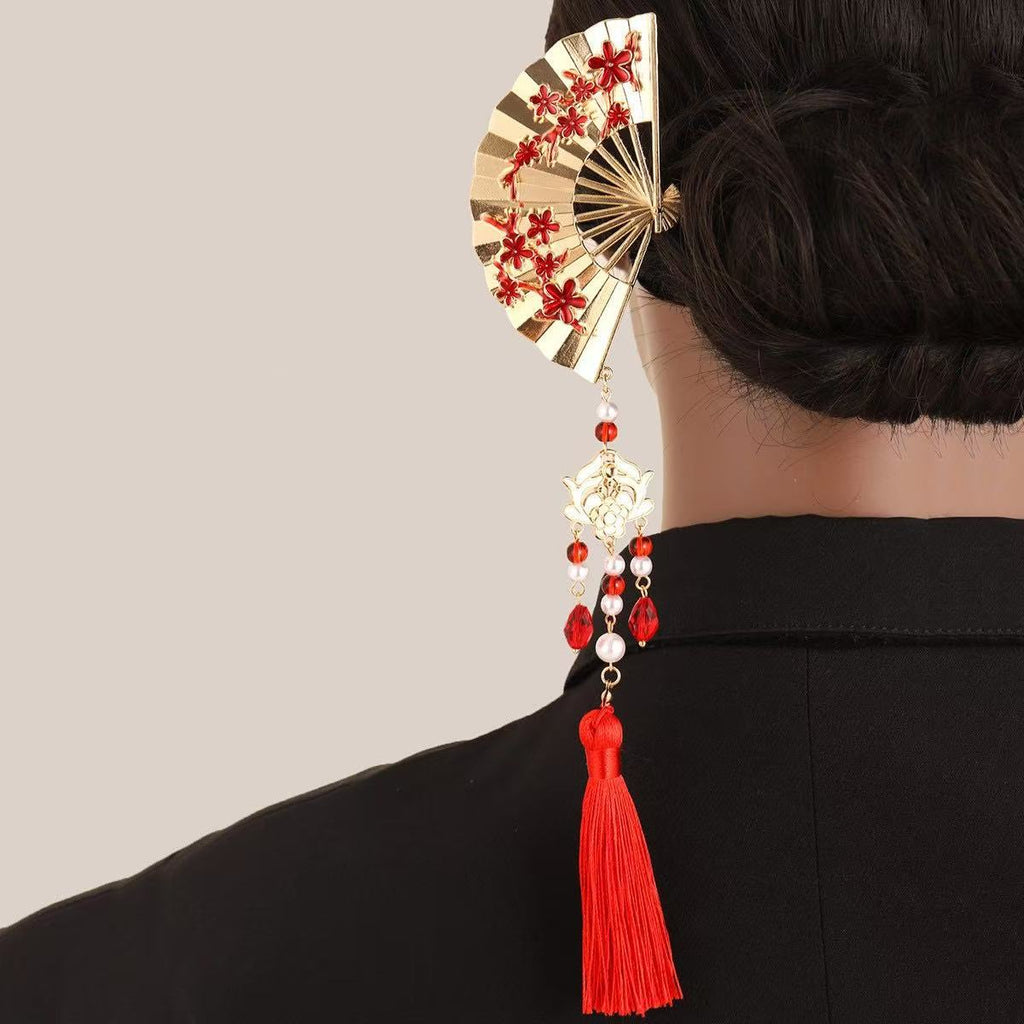 Oriental Wedding Hair Adornment: Petite Metal Fan Hairpin, Timeless Qipao Accent