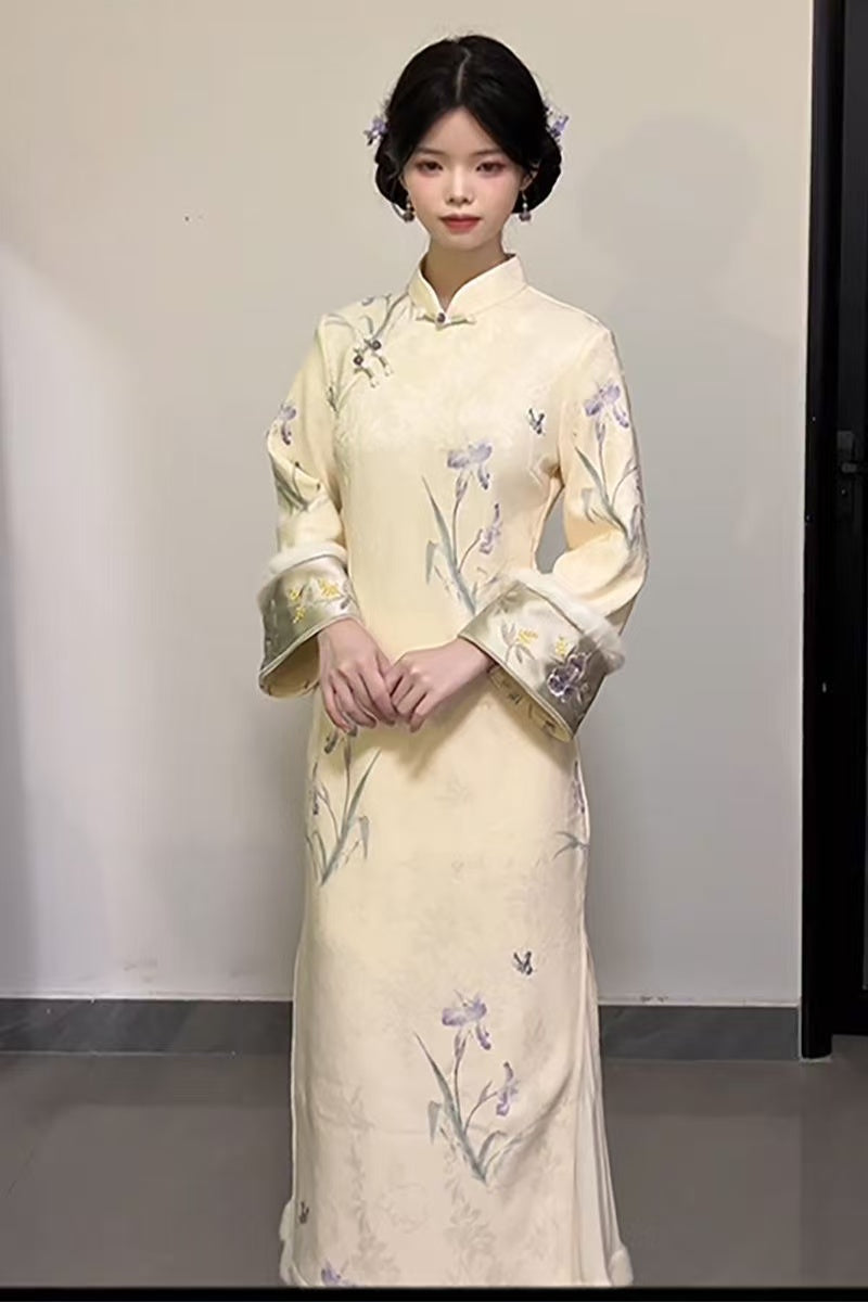 Vintage-Inspired Neo-Chinese Qipao with Wide Cuffs - Elegant for Daily Wear;