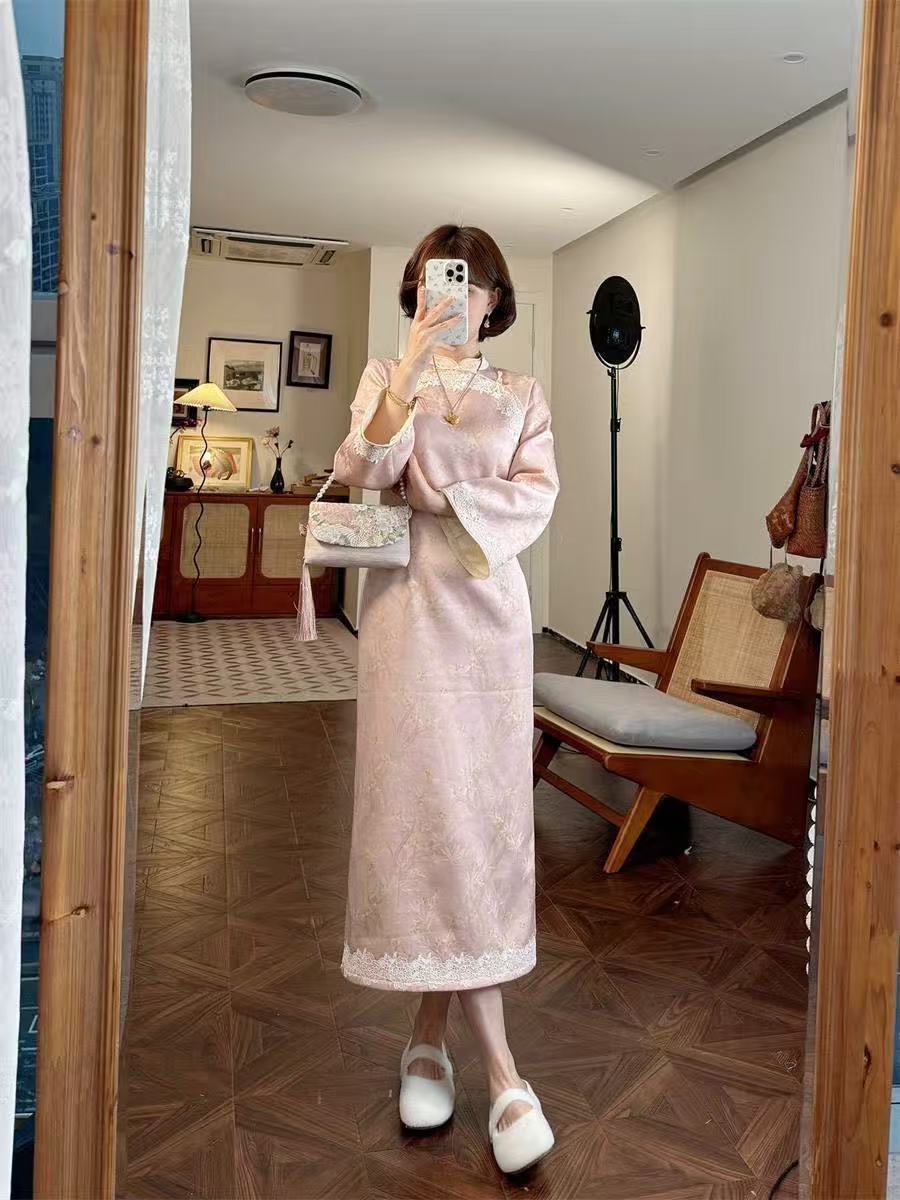 Elegant Neo-Chinese 2-Piece Ensemble: Quilted Frog-Button Jacket & Dress, Winter New Collection